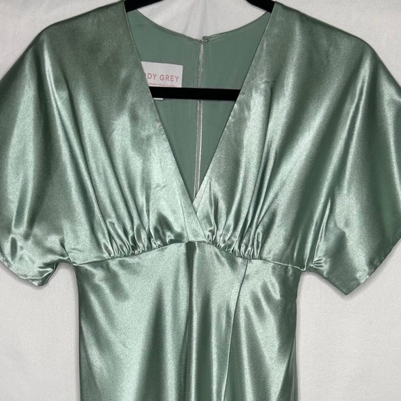 Birdy Grey Jesse Kimono Shiny Satin Maxi Dress Sage Green Sz M - Picture 15 of 15